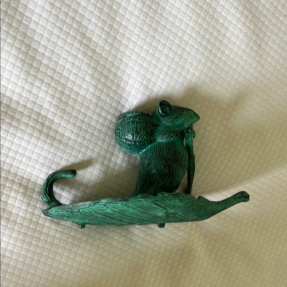 Green Mouse on a Leaf with a paddle Candle Holder Accent with Vintage Charm
